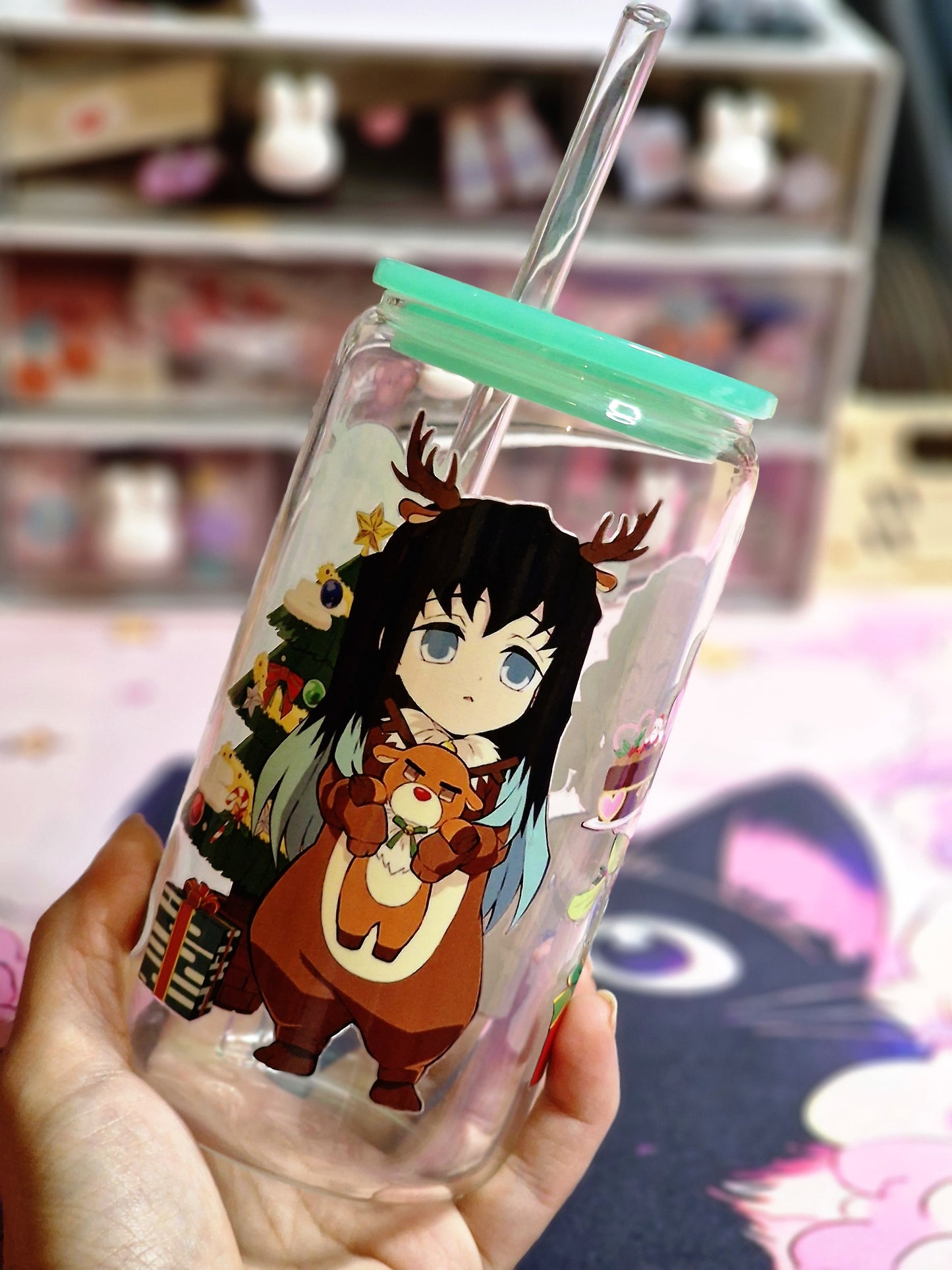 Couvercle vert - Accessoire Kawaii pour verre 16 oz