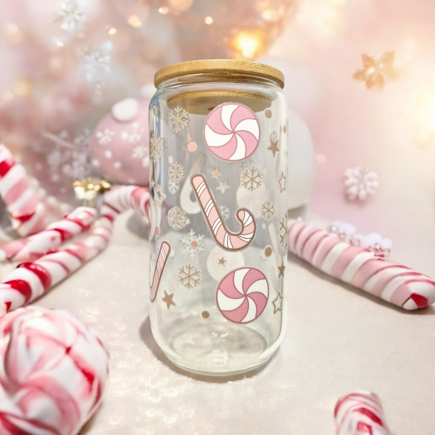 Verre 16 oz (473ml) - Festif Kawaii Canes à Sucre et Bonbons Rosa Édition Limitée