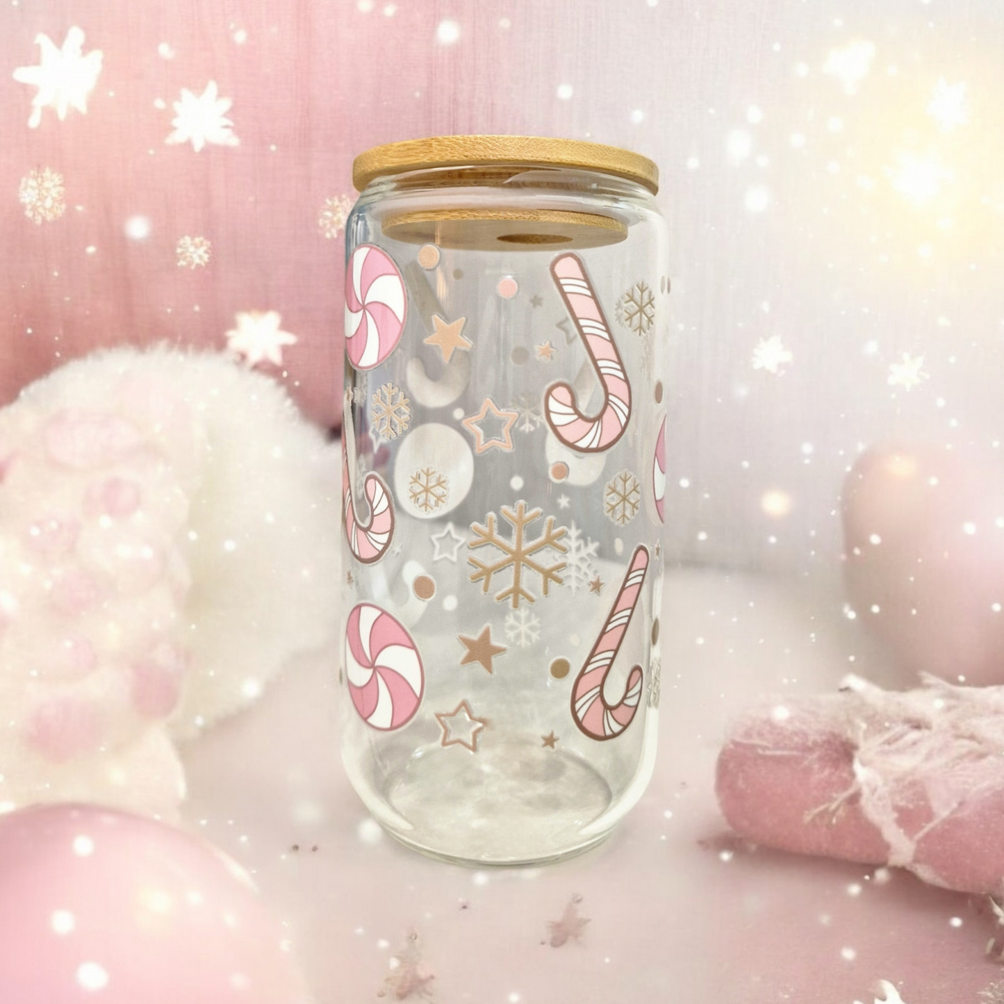 Verre 16 oz (473ml) - Festif Kawaii Canes à Sucre et Bonbons Rosa Édition Limitée