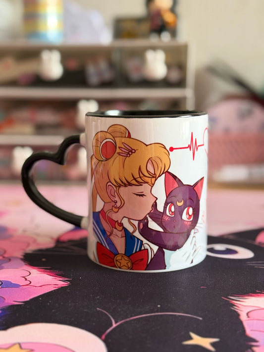 Mug Love & Moonlight – Poignée Cœur Noire