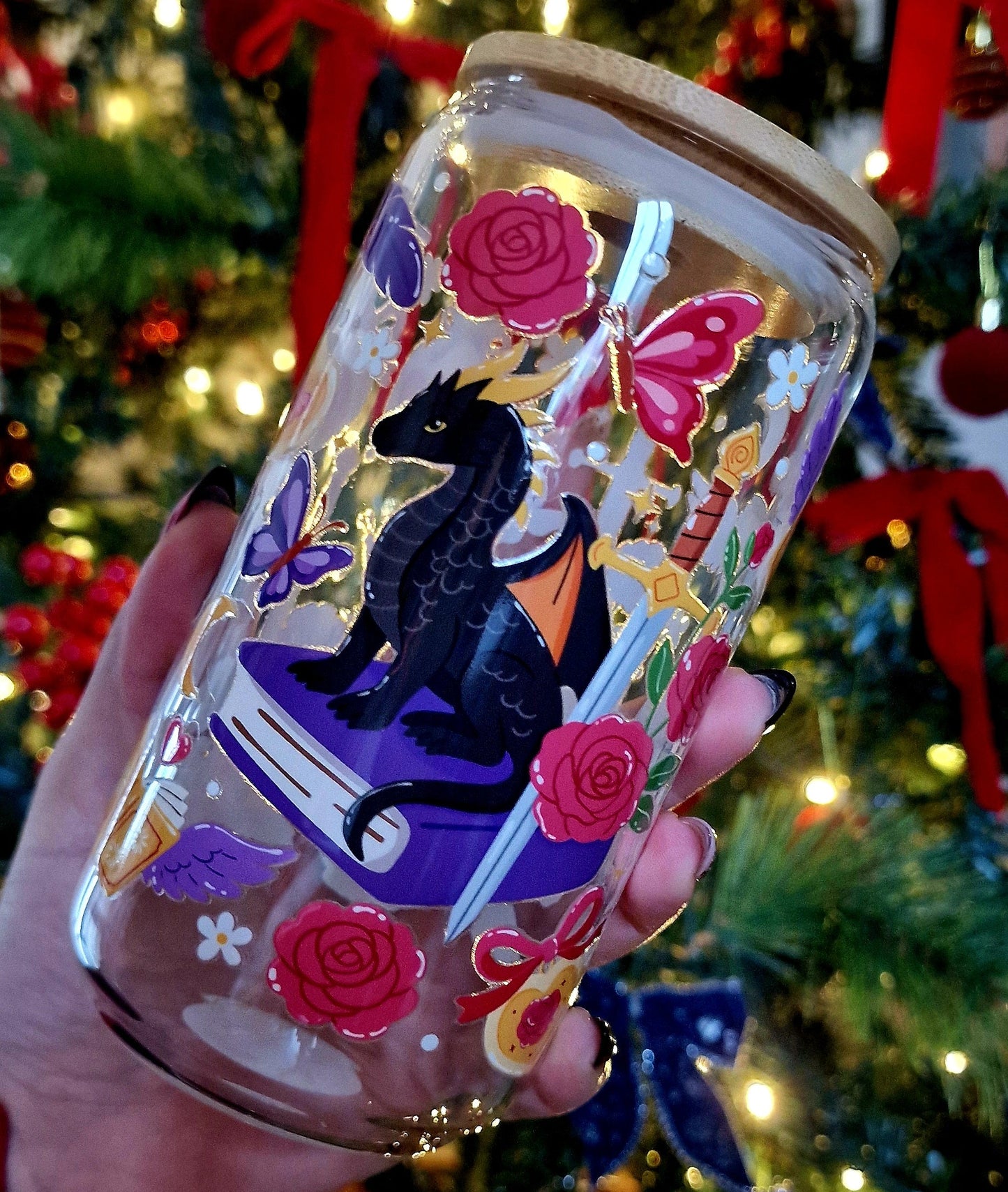 Verre 16 oz ( 473ml ) - Féerique Dragon & Roses enchantées Édition Limitée